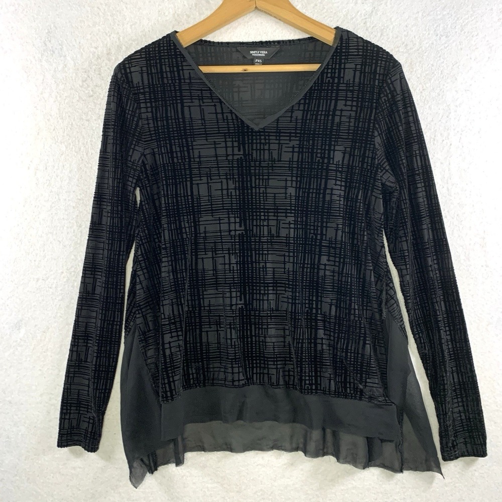 Womens Whimsigoth Velvet Burnout Top Size XS Petite Boho Artsy Chiffon Trim